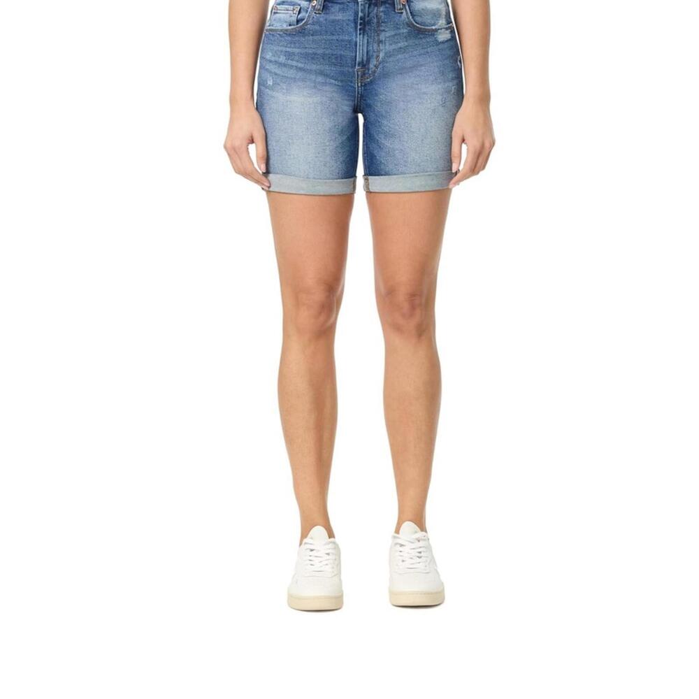 Kensie Jeans Womens Bermuda Denim Shorts Light Wash Distressed Cuffed Size 8/29